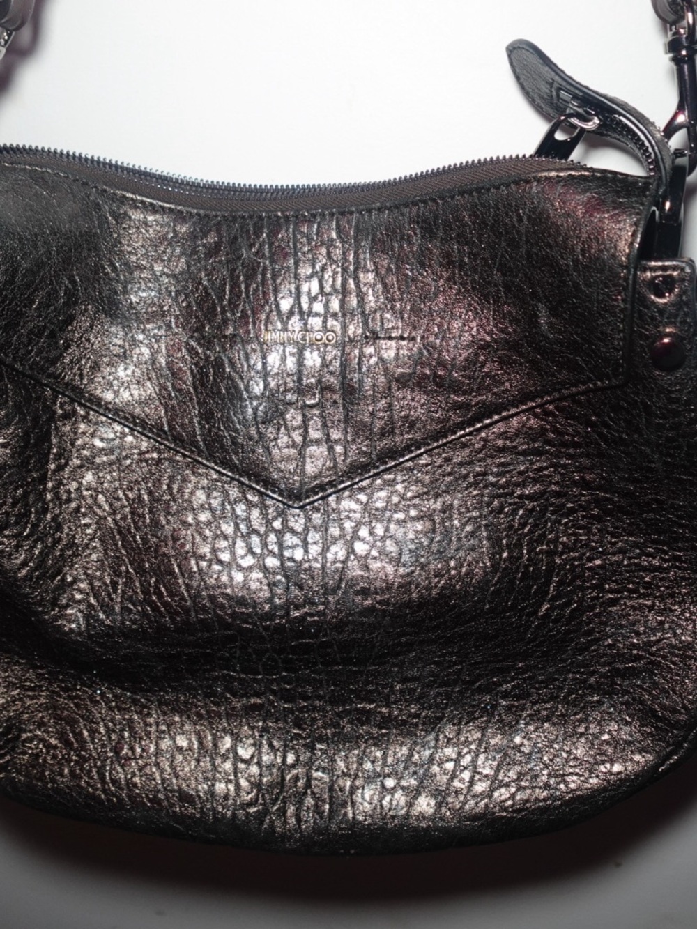 Jimmy Choo Metallic Black Textured Leather Shoulder Bag